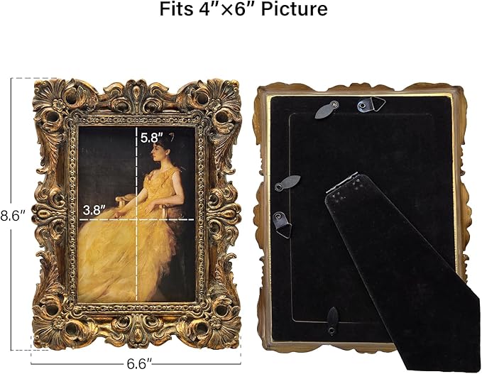 CISOO 4x6 Vintage Picture Frame Antique Ornate Bronze Gold Photo Frame, for Table Top and Wall Display, Decorative Floral Design Retro Home Decor, Photo Gallery Art