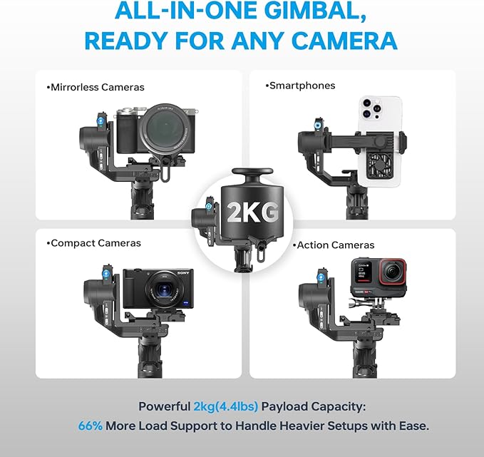 FeiyuTech SCORP Mini 3 Pro Camera Gimbal with AI Tracker,Detachable Remote Handle All in One Camera Stabilizer,for Sony/Canon/Nikon/Gopro11/DJI Action 5 pro/iPhone 16,Payload 4.4lbs,Bluetooth Control
