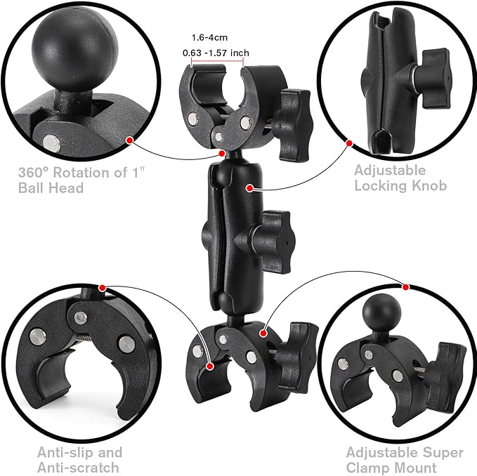 Foraineam Double Mount Camera Clamp Bracket, Umbrella Mount Motorcycle Bike Handlebar Clamps, Super Clamp Monitor Magic Arm, Crab Plier Clip for Desktop, Wagon, Selfie Stick, Photo Studio Light Stand