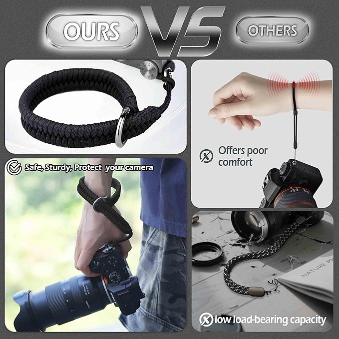 Qiang Ni Camera Wrist Strap - Paracord Quick Release Camera Hand Strap Wrist Lanyard for DSLR or Mirrorless Camera - Black