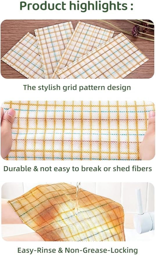 Grid-Pattern Lazy Cleaning Cloths - Extra Large, Reusable & Absorbent Kitchen Rags for Dishes, Countertops, as Placemats - 30 Sheets(16.54"*11.81")