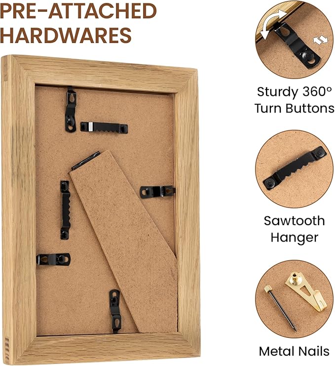 Vivelove 5x7 Picture Frame, Solid Oak Wood 5x7 Frame Display 4x6 with Mat or 5 x 7 Without Mat, 5 by 7 Photo Frame for Wall & Tabletop Display, Natural Oak Color, 1 Pack