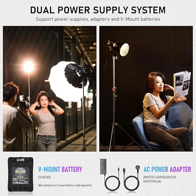 ULANZI V-Mount LED Video Light COB Continuous Output Lighting, 120W Bi Color 2700K-6500K COB Bowens Mount Photography Fill Light 20700lux/1m 20 Preset Effects with APP Control Studio Light