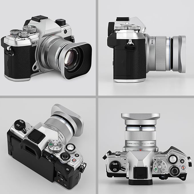 Haoge LH-OM45-W Metal Square Lens Hood for Olympus M.ZUIKO Digital 45mm F1.8 Lens Silver Bayonet Shade Hood