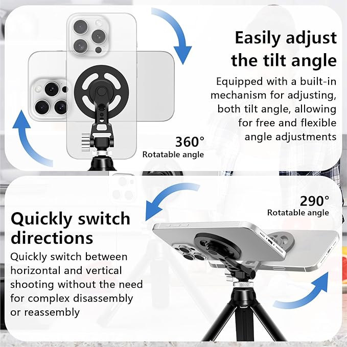 Aluminum Magnetic Stand Mount with Cold Shoe Mount for iPhone,Adjustable Rotable Cellphone Tripod Stand Holder for iPhone,Camera Monitoring.