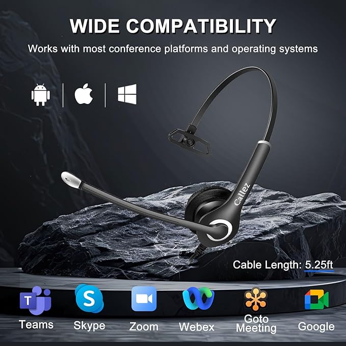 Callez Wired Computer Headset, 3.5mm/USB-C Headset with Mic Noise Cancelling, Cell Phone Headphone for PC Laptop Mac iPhone 15/16/17 Samsung Zoom Teams Call Center Home Office Work, in-line Controls