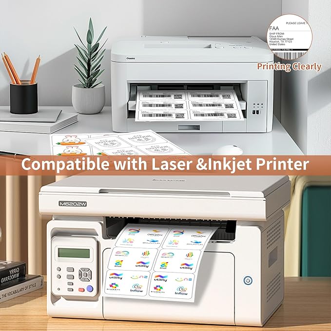 3 1/3" x 4" (500 Sheets) Address Labels, Labels Sticker Paper for Laser/Ink Jet Printer, Printable and Writable White Sticker Labels- Matte, 6 per Page Labels (Total 3000 Labels)