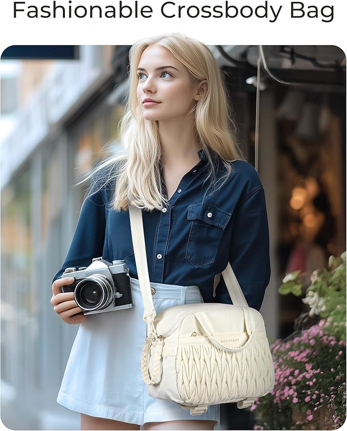 BAGSMART Camera Sling Bag, Portable Small Camera Bags for Photographers with Tripod Holder, Waterproof DSLR/SLR/Cute Camera Case for Women with Rain Cover, Compatible with Sony Canon Nikon, Camel