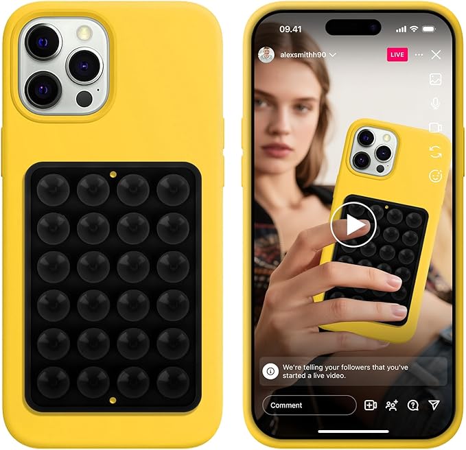 Silicone Suction Phone Case Adhesive Mount - Hands-Free, Strong Grip Holder for Selfies and Videos - Compatible iPhone and Android Compatible - 2Pcs Black