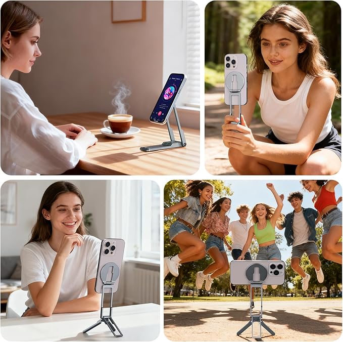 Ultra-thin Magnetic Phone Tripod Holder Mount Stand, MG-06 Air Mini Pocket Cell Phone Stand, Compatible with MagSafe for iPhone 17 16 15 14 13 12