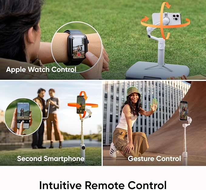 Insta360 Flow 2 White - Foldable AI Gimbal for iPhone, AI Tracking, Multi-Person Tracking, Built-in Tripod/Selfie Stick, Remote Control, iPhone/Android Portable Stabilizer