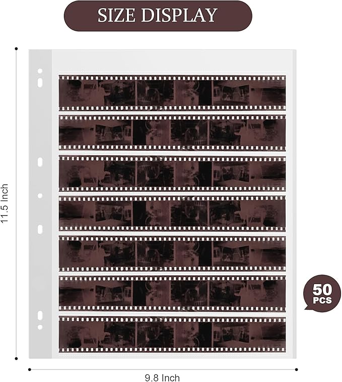 50 Pcs 35mm Film Negative Sleeves Film Negative Storage Album 35mm Size Negative Pages Holds Seven Strips of Six Frames Help You Collect and Organize Film