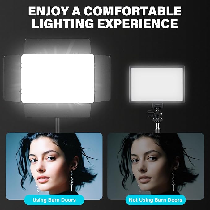 Led Video Light Panel Light with Barn Doors, 4000mAh Rechargeable Camera Lighting, 2500K-8500K Photo Light for Outdoor Indoor Photography Live Streaming Zoom Calls Video Recording