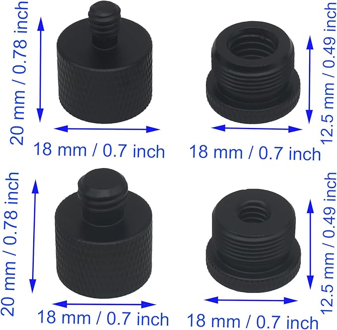 Microphone Stand Adapter Combo Pack 4 Pcs Different Thread Camera Screw Tripod Adapter for Microphone Stand and Camera Stand (1/4 & 3/8 to 5/8）
