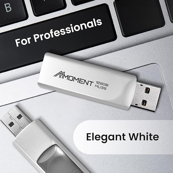 MMOMENT 128GB (5 Pack) MU39 USB Flash Drive– USB 3.2 Retractable Thumb Drive with Sliding Connector, Up to 100MB/s Read, 30MB/s Write – Plug & Play Memory Stick for PC, Mac, TV, Car
