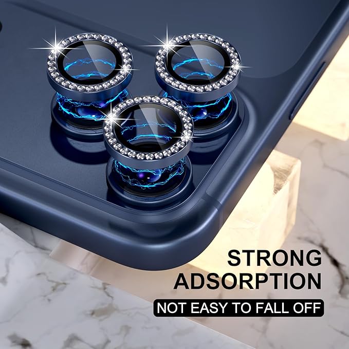 Choiche Compatible for iPhone 17 Pro/iPhone 17 Pro Max Camera Lens Protector Bling, 9H Tempered Glass Camera Cover Screen Protector Metal Ring Decoration Accessories (Diamond-Blue)