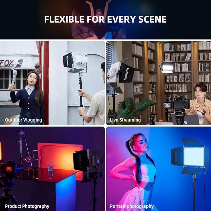 Godox LP400R RGB LED Video Light with Barndoor, 36W 1800K-10000K 6480Lux LED Panel Light with 14 FX Effects APP Control CRI/TLCI 96+ Dimmable 0-100% Studio Soft Lights for Photography