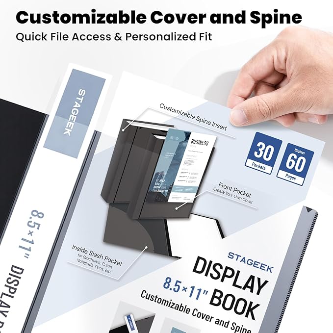 STAGEEK 30-Pocket Portfolio Binder Display 60 Pages, 8.5x11 Binder with Plastic Sleeves, Art Portfolio Folder with Clear Sheet Protectors, Presentation Book for Artwork, Document Organizer