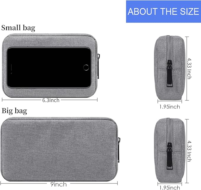 Electronic Bag Travel Cable Accessories Bag Waterproof Electronics Organizer Portable Storage Case for Cable, Cord, Charger, Phone, Power Bank, Earphone (Small-Light Grey)