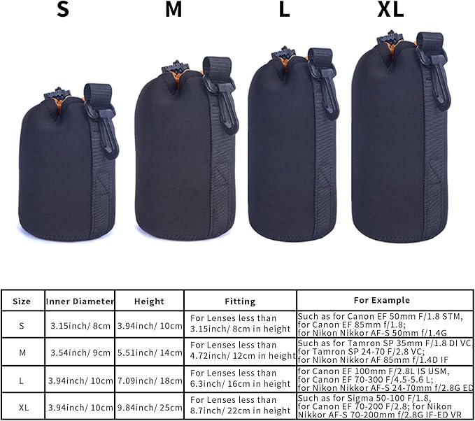 AIToWisely M Size (Medium) Camera Lens Pouch, Thick Protective Neoprene Bag Storage Cover Case with Drawstring Design, Soft Plush Interior, Compatible for Canon, for Nikon, for Sony DSLR Lenses