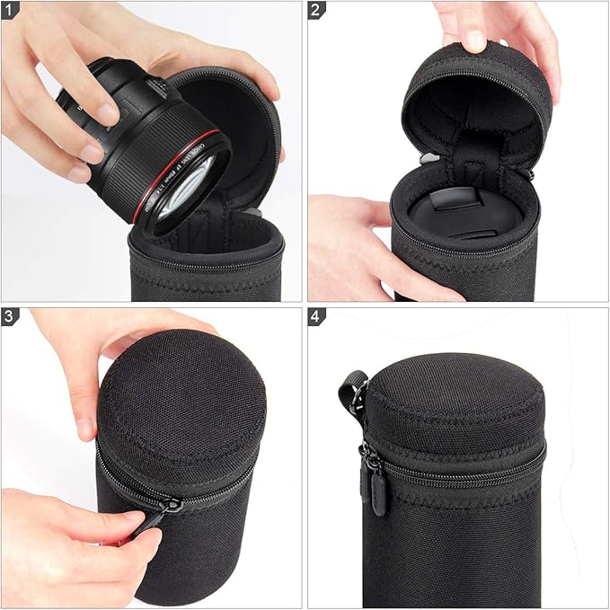 ARVOK Lens Pouch Set, Water Resistant Protective Lens Cases for DSLR Camera Lens, 4 Size Thick Camera Lens Bag for Nikon, Tamron, Sigma, Pentax, Sony, Olympus, Panasonic