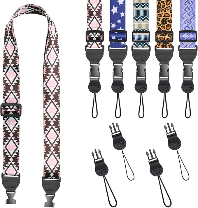 Brown and Pink Rhombus Shoulder Strap, Adjustable Camera Strap with 2 Sets of Quick-Release Buckles, Comfortable Neck Strap for iPad, Tablet, Camera, Laptop, Binocular, Luggage Bag