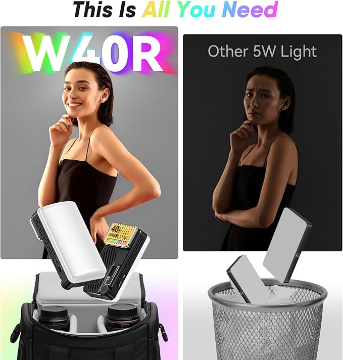 Moman Small LED Camera Light 40W, Full RGB Video Lights with Diffuser, App Control, 2500-9000K, CRI 97+, USB-C Fast Charging, Portable Photography Fill Light for Sony Canon Video Recording