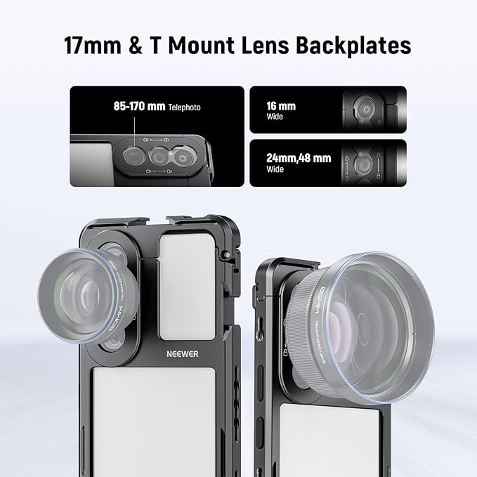 NEEWER Xperia 1 V Cage, Quick Release Video Rig Case Phone Stabilizer Holder for Recording Filming, 67mm Filter Adapter, 17mm Lens Backplate, T Mount Lens Backplate Compatible with Moment Sony, PA087