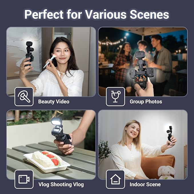 JJC Magnetic Mini LED Light for DJI Osmo Pocket 3 Creator Combo, 3000K/4500K/6500K, CRI 95+, Brightness Adjustable, Pocket3 Vlog Accessories Rechargeable Selfie Lighting