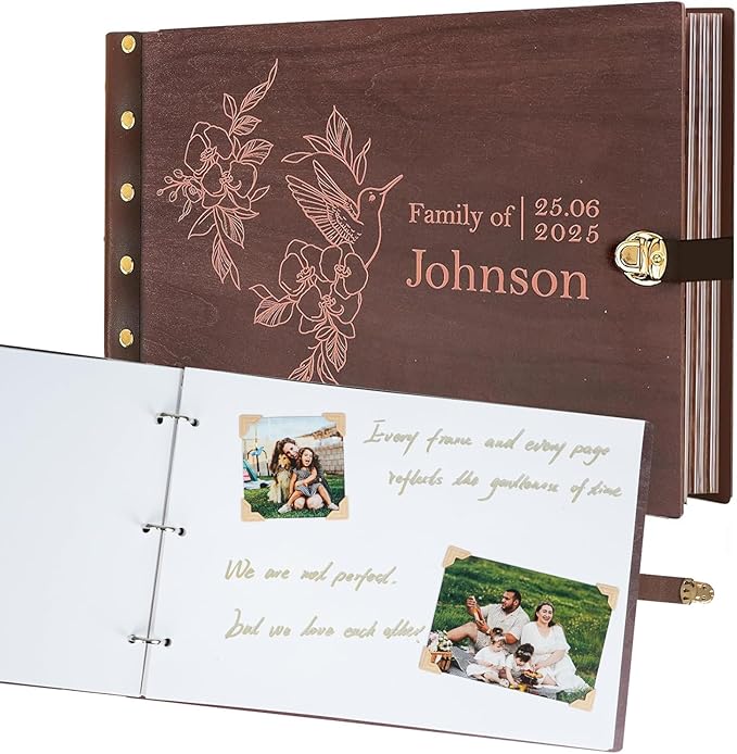 Personalized Family Photo Album, Wooden Family Scrapbook for Generations, Memory Photo Album For Wedding, Baby, Family Memories, Custom Engraved Vintage Memory Book