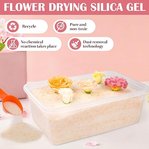 VOISEN Silica Gel Flower Drying,5LBS Flower Drying Silica Gel Crystals,Color Indicating Flower Preservation Kit Contains Flowers Desiccant, Brush, Gloves, Plastic Box