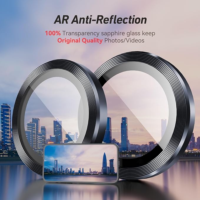Jeluse Camera Lens Protector for iPhone 17 Pro Max/17 Pro/16 Pro Max/16 Pro/15 Pro Max/15 Pro/14 Pro Max/14 Pro, 9H Tempered Glass Screen Protector Cover Alignment Kit Metal Individual Ring