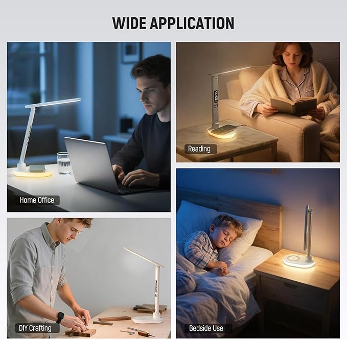 NEEWER Entry Level Version Desktop LED Lamp with USB A Output for Desk, 3 Modes/5 Brightness Levels/4 RGB Effects/CRI85, LCD for Temp/Date/Time/Alarm, Home Office Reading Eye Caring Touch Light, N20