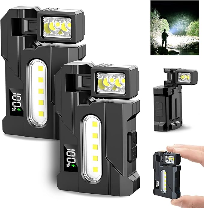 G5 EDC Flashlight – 2Pcs 400 Lumens Super Bright Rechargeable Mini Light with 270°Rotatable Magnet, 3 Modes Dual Light, 1200mAh Portable Flat Pocket Flashlights for Outdoor Camping Daily Carry (2Pcs)