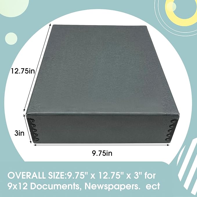 Golden State Art, Archival Storage Box, Acid-Free Drop Front Museum Box with Metal Edge for Storing Artwork Photos Documents Prints Arts and Crafts (Gray-9.75x12.75x3 Inches) Pack of 2