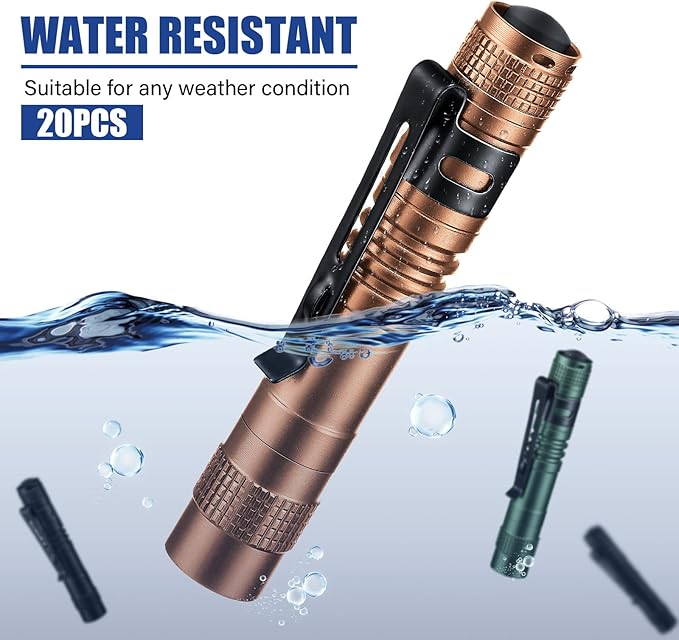 Hortsun 20 Pcs Mini Pen Light Flashlights Pocket Flashlights Pen with Clip Small LED Handheld Slim Torches for Christmas Gift Without Battery, 3.54 Inch (Black, Brown, Green)
