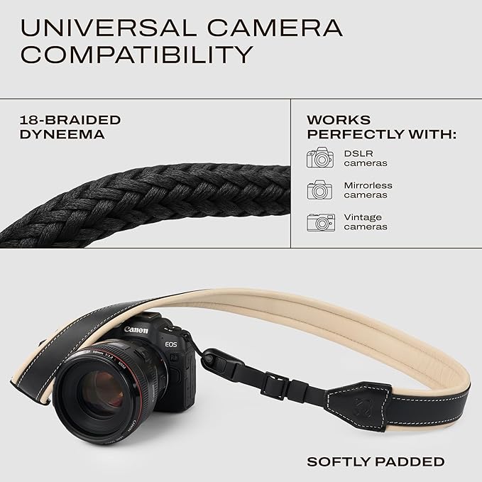 C Coiro Classic Leather Camera Strap with Quick Release, Sling Neck DSLR SLR Camera Shoulder Strap for Photographers