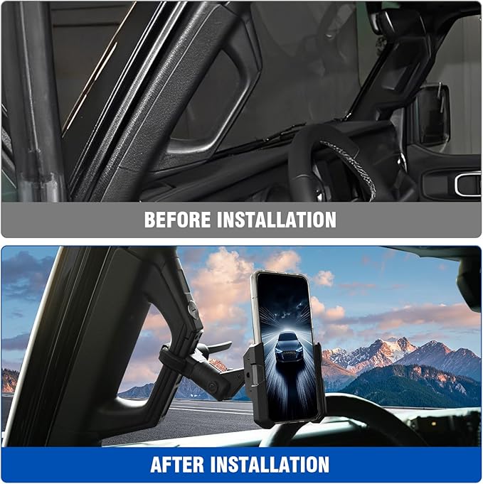 A Pillar Grab Handle Phone Mount Adjustable direction mobile phone holder Compatible with Jeep/Bronco/F-150/F-250/F-350/Chevrolet Silverado/GMC Sierra/Dodge Ram/Land Cruiser Fit for iPhone 14 15 16