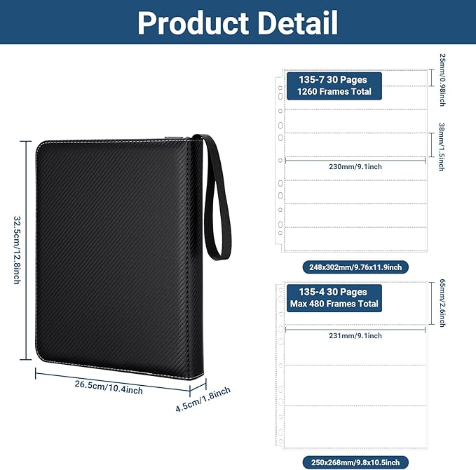Acid Free Film Negative Storage Kit - 3 Ring Binder with 30 Pack 1260 Frames 35mm Negative Sleeves, 35mm Slide Storage Pages & 30 Pack 600 Pockets 120 Film Sleeves