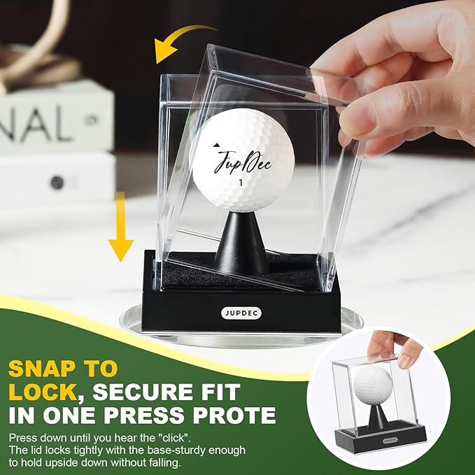 JupDec Golf Ball Display Case, Clear Acrylic Single Golf Holder with Durable Base, Dustproof Cube Showcase with Black Velvet Interior, Ideal Gift for Sports Memorabilia Fans & Collectors