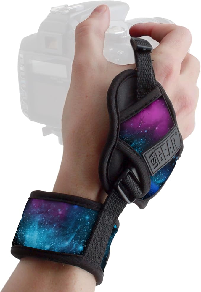 USA Gear DualGRIP Professional Grip Camera Hand Strap with Neoprene Design and Metal Plate - Compatible with Canon, Fujifilm, Nikon, Sony, and more DSLR, Mirrorless, Point & Shoot Cameras (Galaxy)