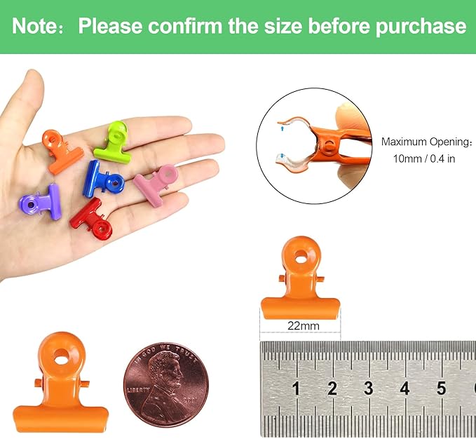 Coideal Colored Bulldog Paper Clips, 30 Pack Small 0.87 Inch Metal Mini Binder Clips Money Clamps for Tags Bags, Shops, Office and Home Kitchen
