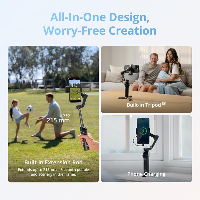 DJI Osmo Mobile 8 Advanced Tracking Combo Gimbal Stabilizer for Phone, AI Native Tracking with Audio & Lighting, 360° Pan Rotation, Built-in Extension Rod & Tripod, 10h Battery, Extension Rod