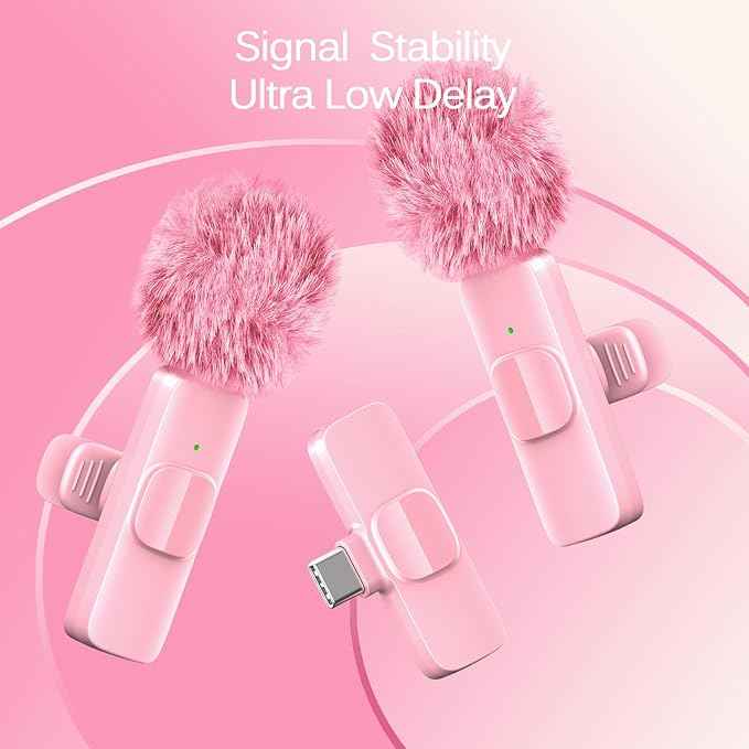 Wireless Lavalier Lapel Microphone for iPhone, iPad, mini Video Recording Mic for Interview Video Podcast Vlog YouTube & Livestream, Noise Reduction, Plug & Play (Pink)