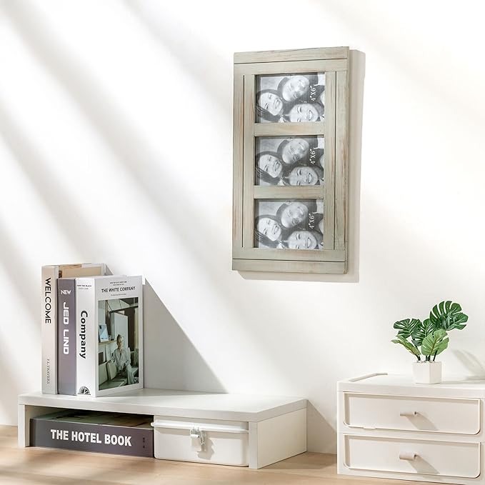 RiteSune Distressed 4x6 Picture Frame, 3 Photo Frames Collage Picture Frames for Wall Rustic Home Decor, Present for Birthday, Anniversary