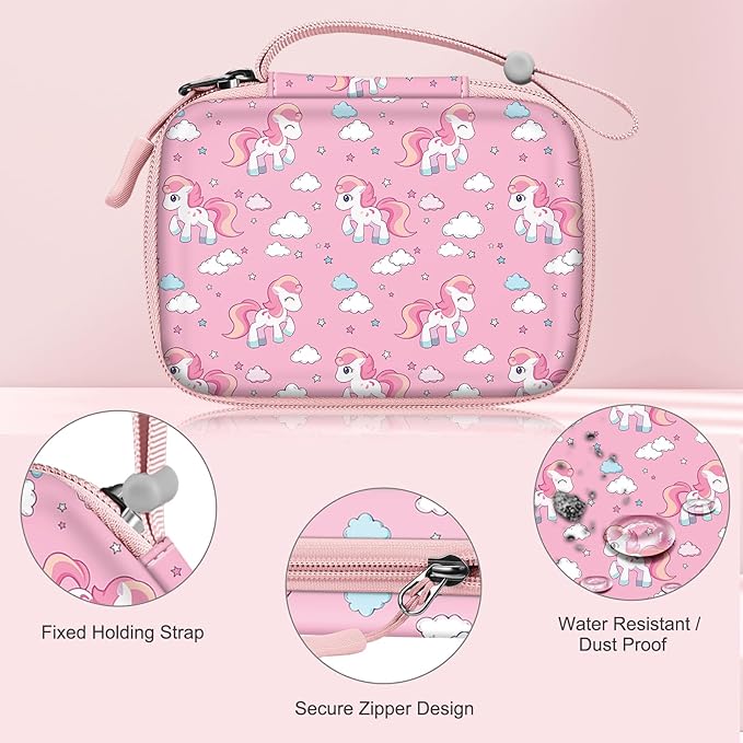FINTIE Kids Camera Case Compatible with Goopow/Seckton/Dylanto/Mgaolo/Masterbee/CIMELR/Desuccus Kids Digital Camera Toys, Children Carrying Bag, Birthday Festival Gift, Pink Horse
