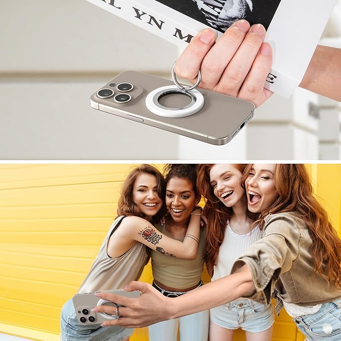 Phone Ring Holder, Dual Sided Magnetic Phone Grip Magnet Cell Phone Finger Holder for Hand Removable Slim Handle Grip Kickstand Compatible for MagSafe iPhone 17/16/15/14/13/12 Series, White