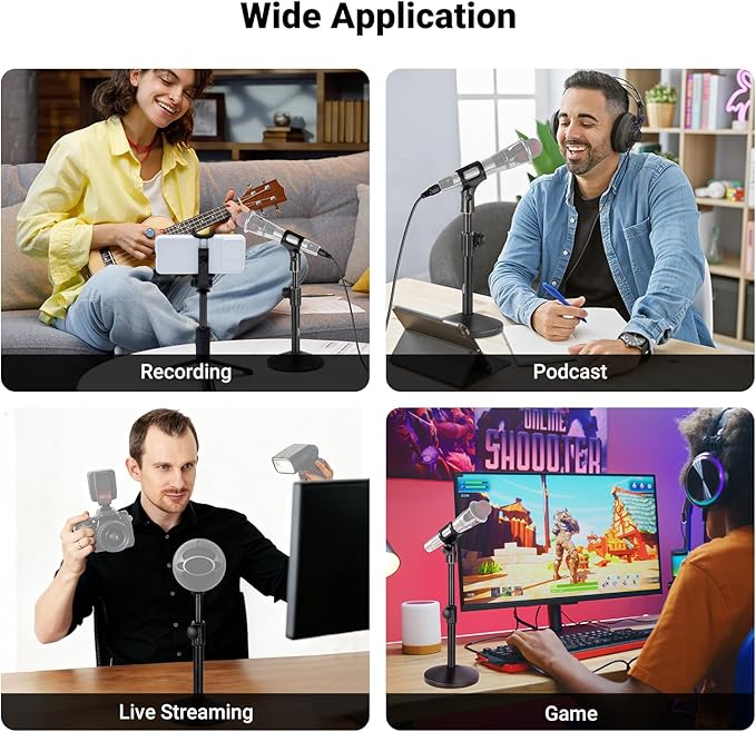 NEEWER Desk Microphone Stand, Adjustable Table Top Mic Holder Mount with Clip and 3/8" to 5/8" Adapter Compatible with Blue Yeti Snowball HyperX QuadCast SoloCast Shure, Max Load 3.3 lbs, MS015
