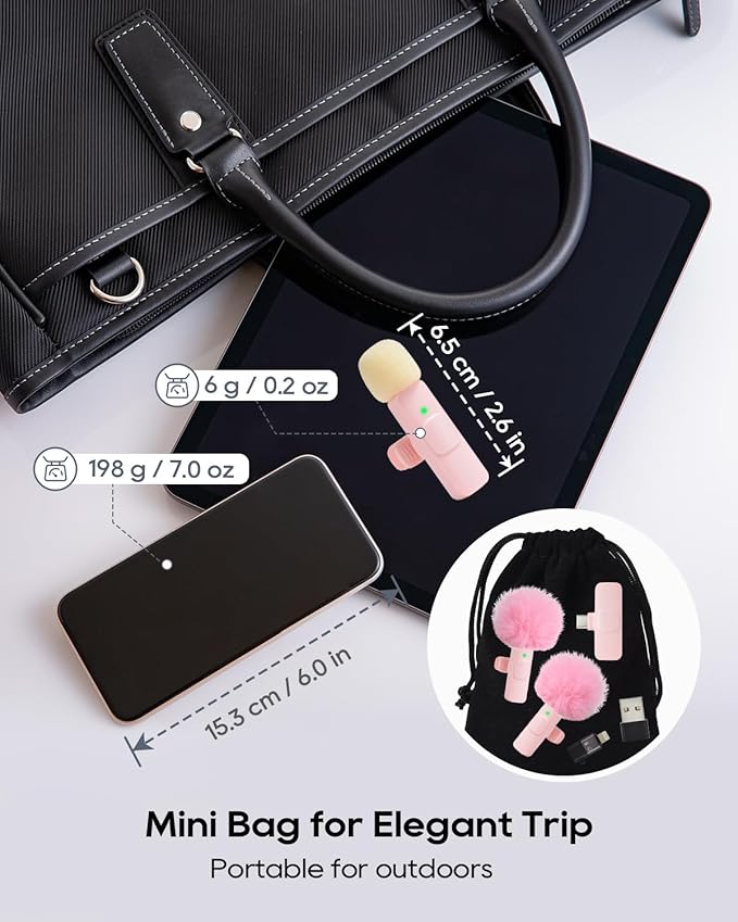Mini Pink Microphone for iphone Android Phone Tablet ipad PC, Usb C Wireless Lavalier Mic for Video Recording Vlogging Youtube Tiktok Podcast Interview content creators, Tiny Microphones Type C Mics