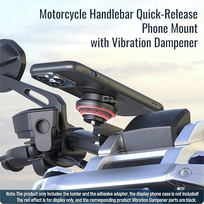Motorcycle Phone Mount,Bike Cell Phone Holder with Vibration Dampener module,Out Front Bicycle Handlebar Mount for Mountain Road EBike,Scooter,Moto,MTB,Quick Release Attach/Detach【Series C - 2nd Gen】